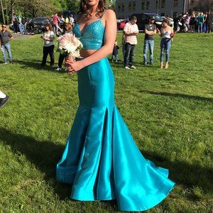 Sherri Hill Prom Gown Dress Size 8 Turquoise 2 piece Style 52734